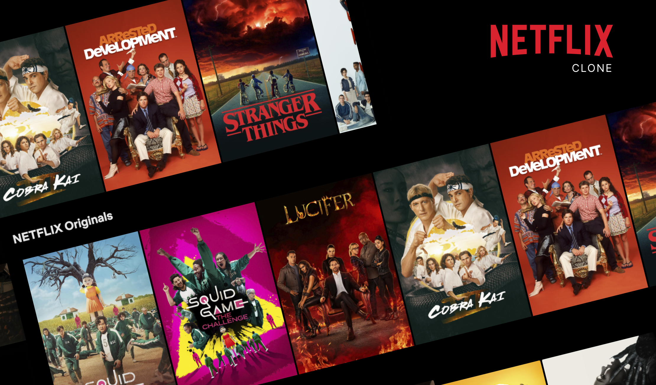 An image a webpage showing a Netflix clone project.